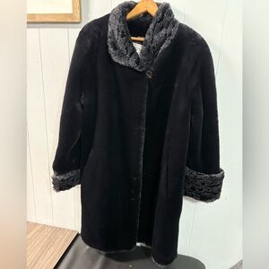 Vintage Bernardo Petites Black Faux Fur Coat Size 6